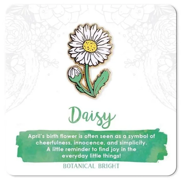 Daisy Enamel Pin - April Birth Flower - Gold‎ Plated Nature & Floral Jewelry