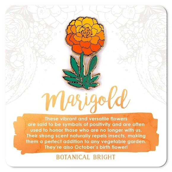 Marigold Enamel Pin - October Birth Flower - Gold Plated Nature & Floral Jewelry