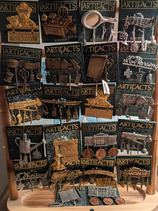 Lot of 22 vintage JJ Jonette Artifacts pins - New on cards