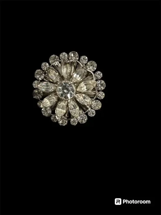 1940s Handset Rhinestone Flower Brooch Vintage Floral Antique Costume Jewelry