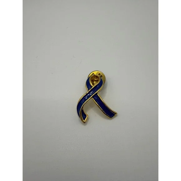 Blue Awareness Ribbon Pin Gold Tone Enamel Lapel Hat Pin Support Accessory