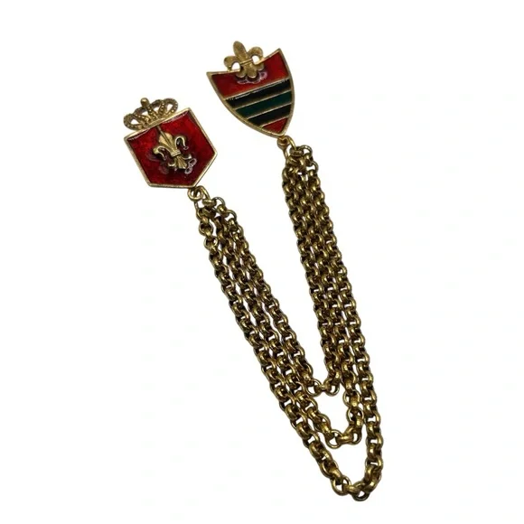 Vintage Gem-Craft Enamel Heraldic Chatelaine Brooch