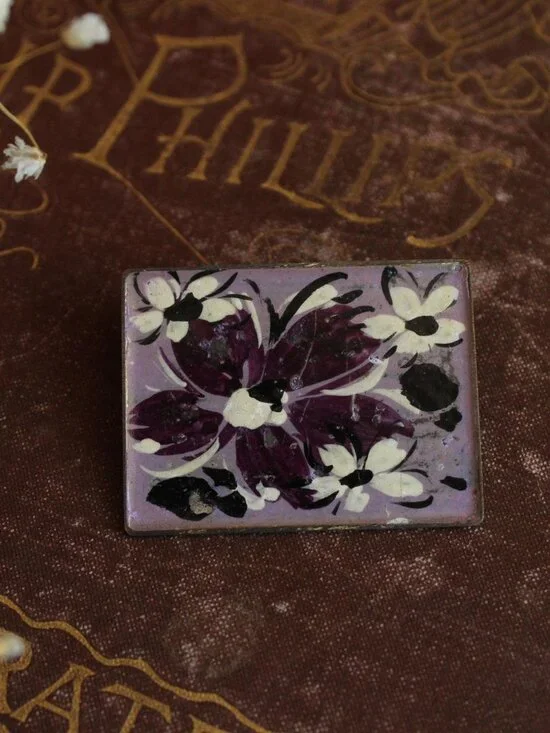 Vintage 1920s 1930s Brooch, Purple Flower Antique Edwardian Clothing Pin, Looped