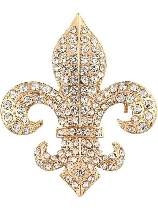 Elegant Gold Tone Black Gothic Fleur De Lis Lily Brooch Pin - Medieval Style