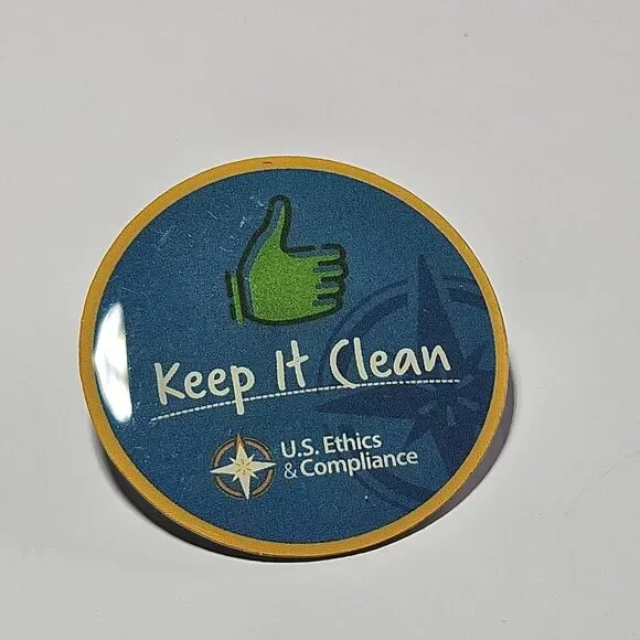 Walmart Keep It Clean U.S. Ethics & Compliance Lapel Pin Silver Tone Blue Yellow