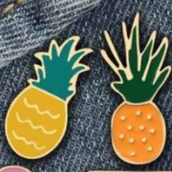 2 Piece Set Orange and Yellow Pineapple Pin Brooch