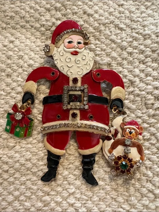 Lunch at the Ritz LATR 2GO Festive Red Santa Brooch with Gem Accents