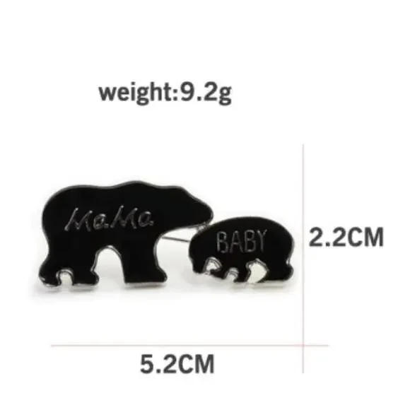 Black Mama and Baby Bear Stick Pin Brooch