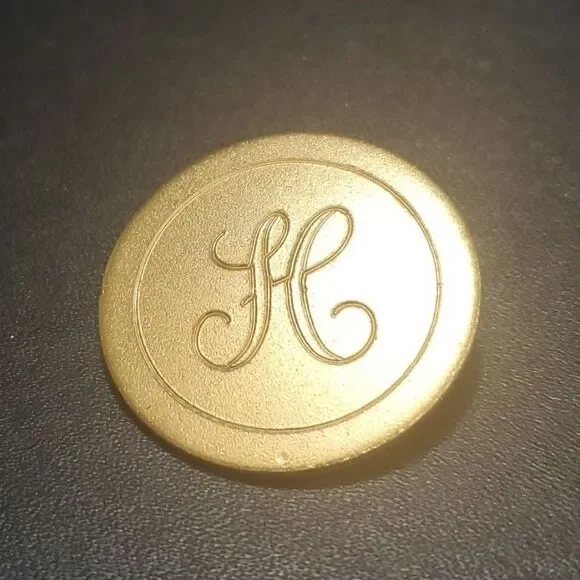 Gold tone H brooch round circular vintage