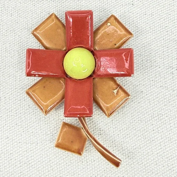 Vintage Arthur Pepper Enamel‎ Flower Brooch MCM Geometric Mod Pop Art