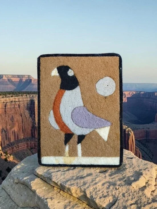 Vtg Handcrafted Felt Bird Mini Portrait Brooch