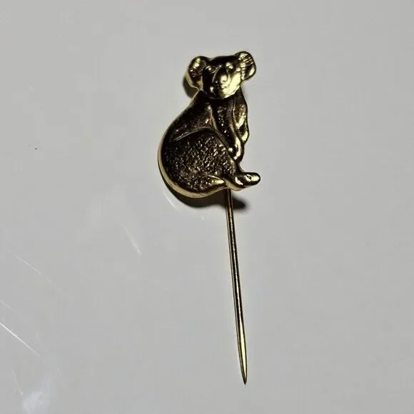Vtg 1970's Stamped Swann & Hudson Koala Bear Gold Tone Tiny Stick Pin Australia