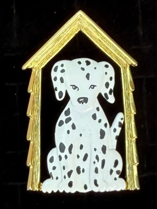 Vintage JJ Dalmatian Dog goldtone, black, and white Brooch Pin
