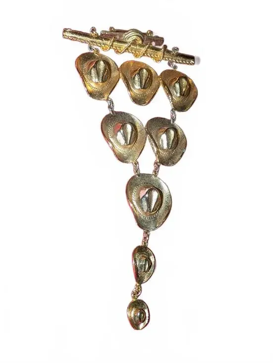 Vintage Gold Tone Cowboy Hat Dangle Brooch Pin