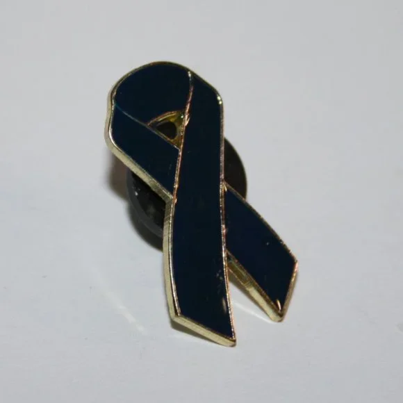 Gold and navy blue ribbon lapel pin 1