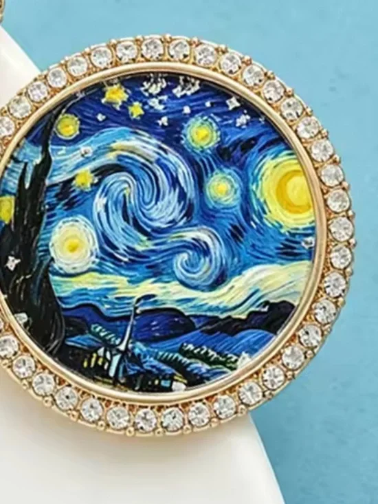 Vincent van Gogh Starry Night Crystal Round Brooch
