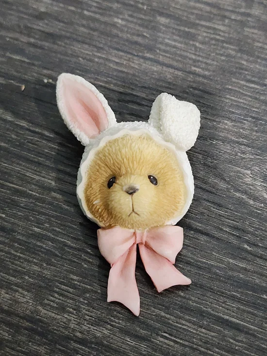 Cherished Teddies Bunny Bear Brooch in Cream, White, Pink