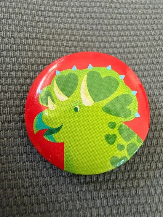Cartoon Triceratops Dinosaur Button Pin