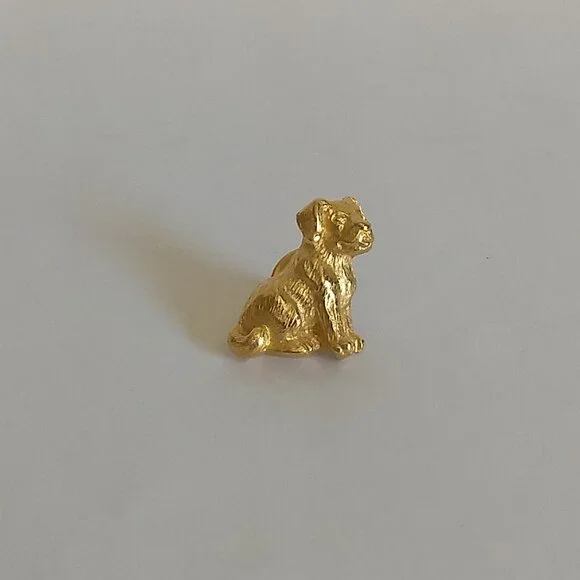 Gold Tone Sitting Dog Puppy Pin Brooch 3D Textured Gift Modern Minimalist Preppy