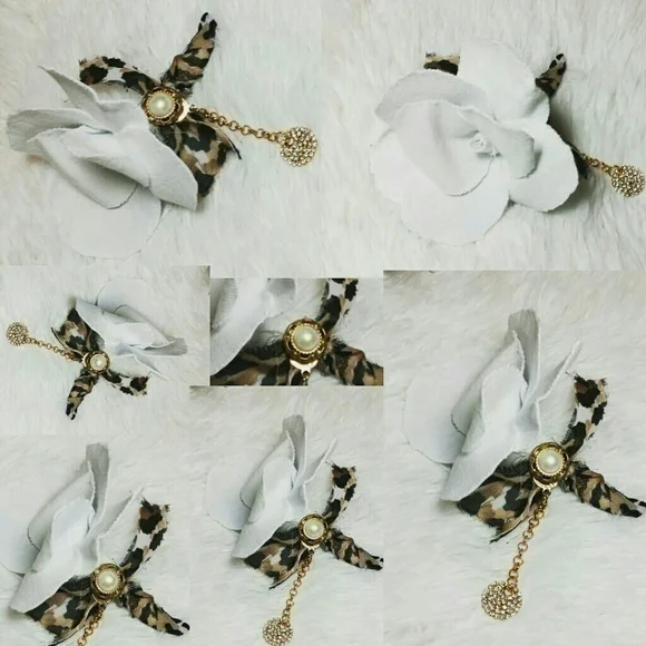 Tasty Raw Edge White Denim Icy Leopard Rose Pin