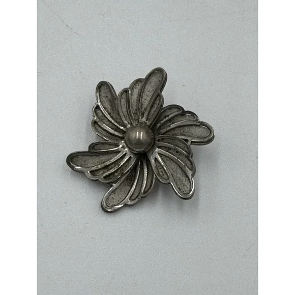 Vintage Silver Tone Flower Brooch