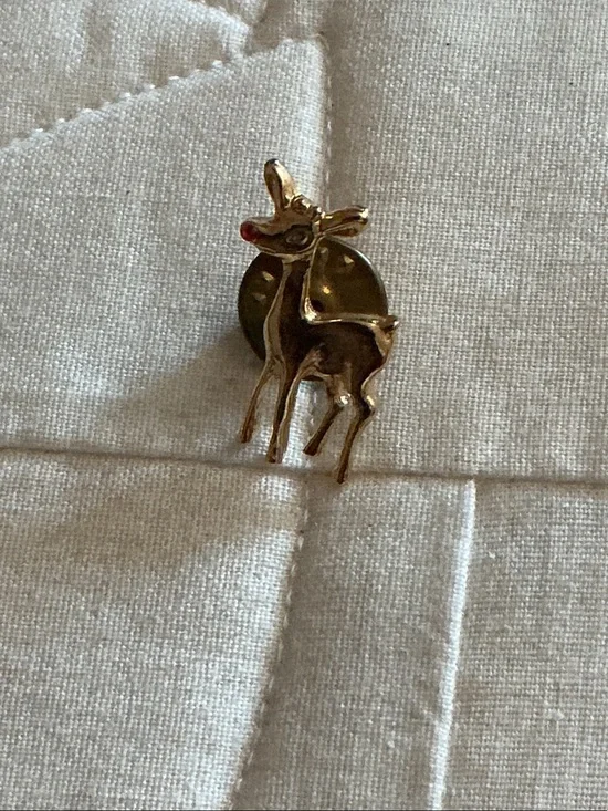 Vintage red gem nose reindeer tac Pin