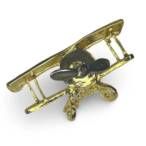 Vintage Gold Tone Bi-Plane Brooch