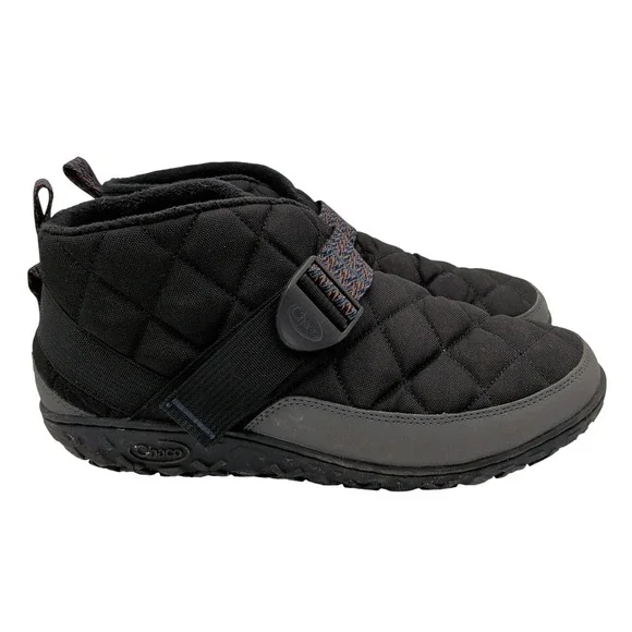 Chaco Ramble Puff Linear Men 12 Black Quilted Insulated Buckle Bootie Slippers