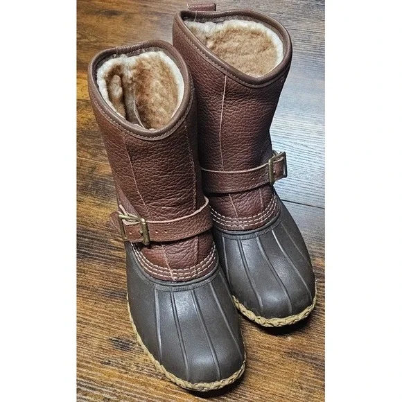 LLBean Men's Lounger L.E Tumbled Leather Shearling Lined Boots Sz 8 M USA