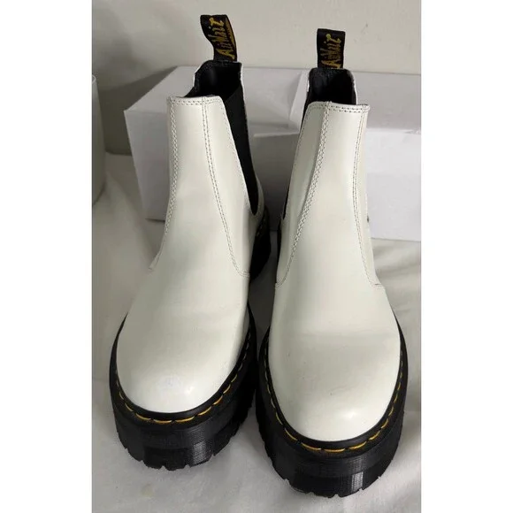 Doc Martens 2976 Chelsea Platform Boots Quad Smooth White Leather Men US Size 12