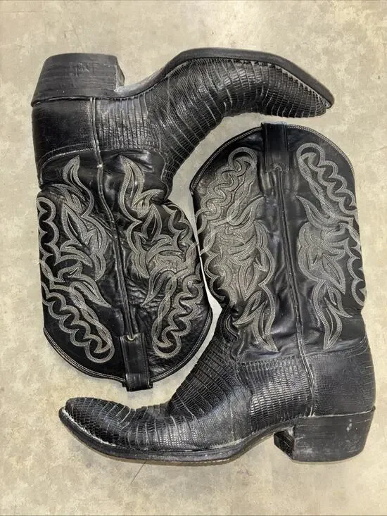Justin Boots Black Size 11D Mens Leather Western Lizard Skin Boots Excellent