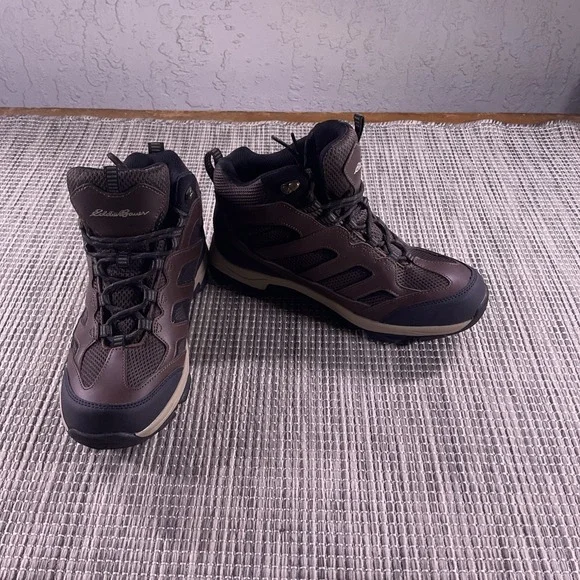 Eddie Bauer Graham Mens Hiking Boots Brown Black Leather Waterproof Size 9 M