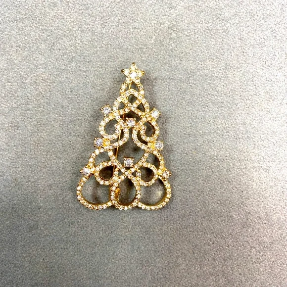 Rhinestone Christmas Tree Brooch‎ Fun Pattern  Gift Box 2.5” tall x 1.5” wide