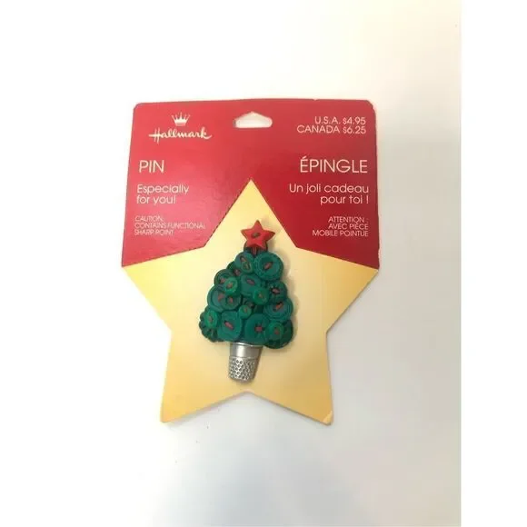 Vintage 	1990's Hallmark Holiday Tree Thimble With Star On Top  Lapel Pin Brooch