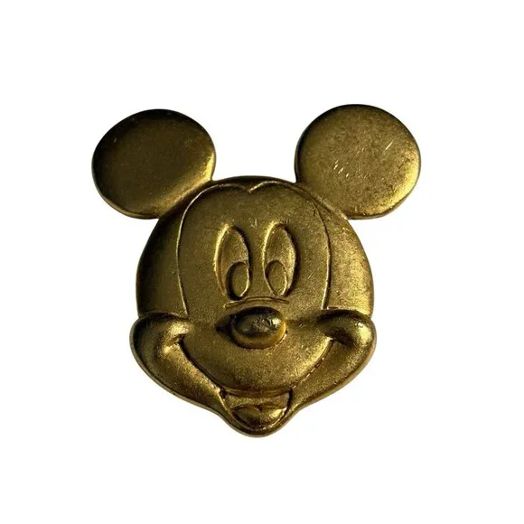 Rare Disney Mickey Mouse Pin Brooch Satin Gold‎ Tone Smiling Face VTG Animation
