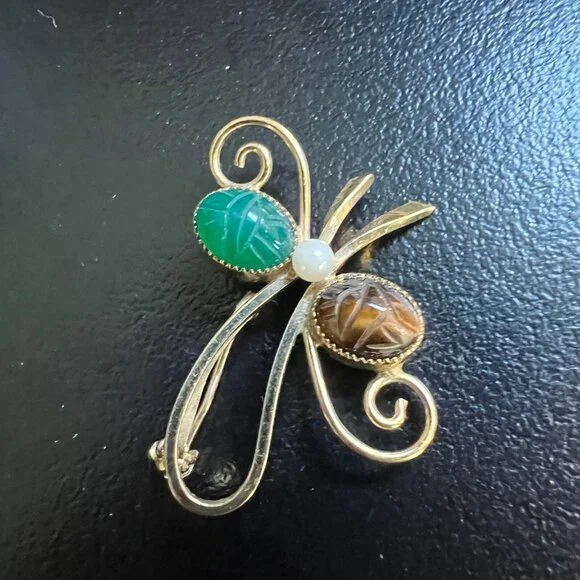 Vintage Wells Brooch Freeform Gold Filled Scarab 14K Gold‎ Filled Pin