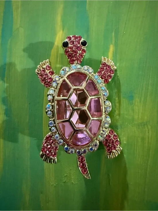 Pink Crystal Turtle Brooch