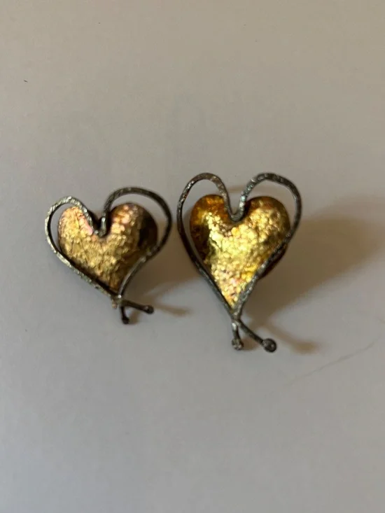 2 vintage Donna Burdick double heart sterling silver pins
