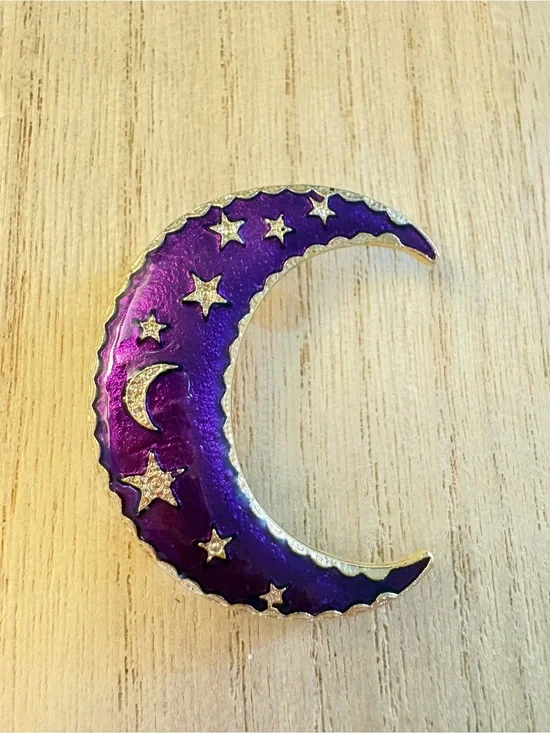 Purple Crescent Moon Star Pin