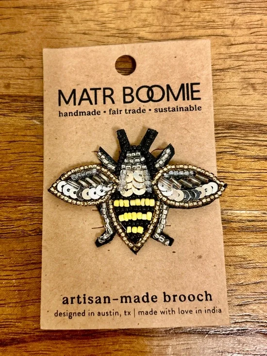 Matr Boomie Bee Sequin Beaded Brooch in Black and Yellow