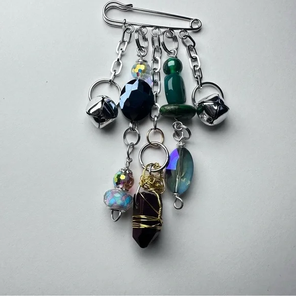 Brooch Pin Hand Crafted | Glass Beaded Artisan Multicolor Wire-Wrapped OOAK
