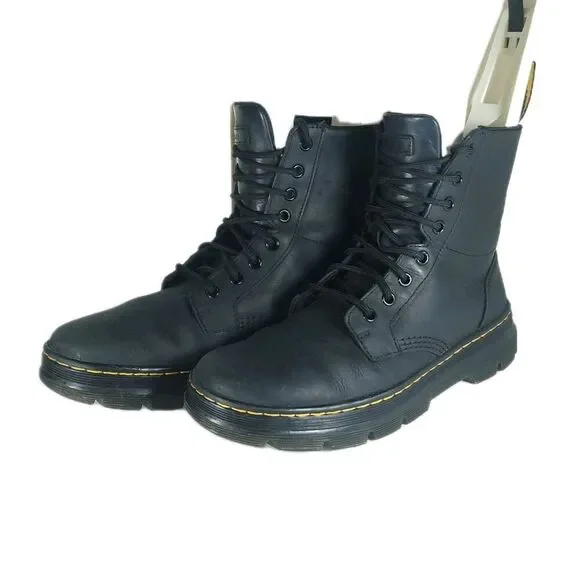 Dr. Martens Combs US M8/L9 Black Leather 8 Eyelets Lace-Up Ankle Combat Boots