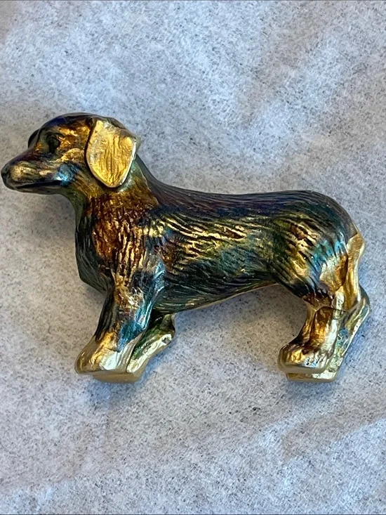 Dachshund Dog Brooch- Iridescent Green & Gold