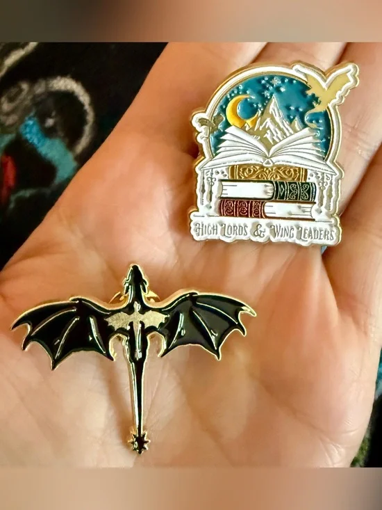New Fourth Wing Book Enamel 2 Pin Set Empyrean Series Dragons And Books Fantasy