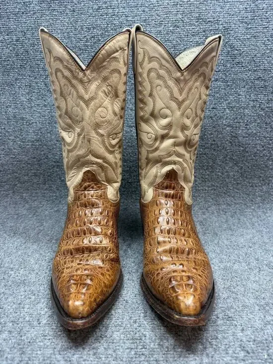 Men Western Cowboy Boots Croc Embossed Leather US 7 Read Description