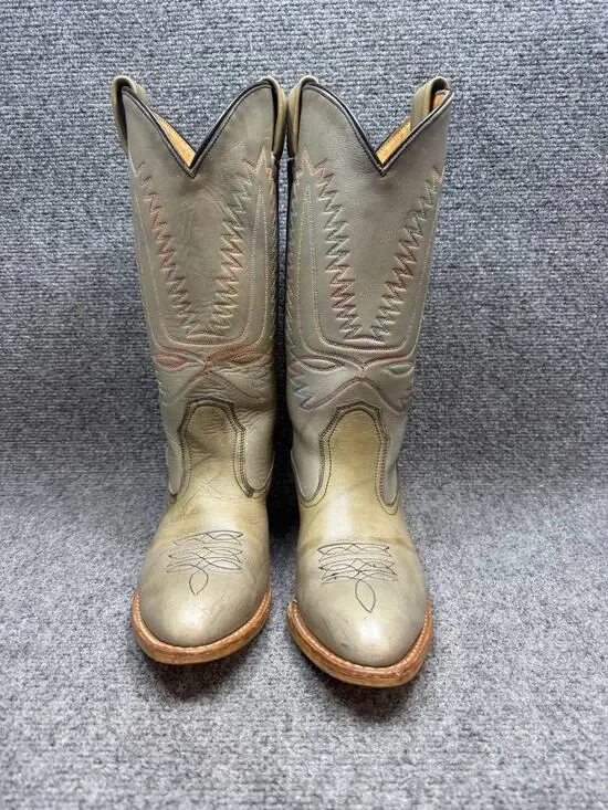 Men’s Leather Western Cowboy Boots Size 8.5 M Tan Brown