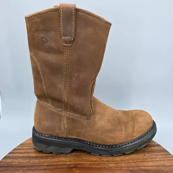 Wolverine Wellington Work Boots Mens 9.5 M Brown Leather Western Slip Resistant