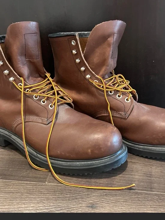 Red Wing Shoes Brown Leather Work Boots with Yellow Laces