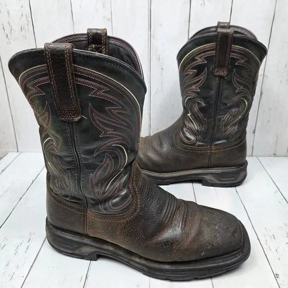 Ariat Work Men's Leather Boots ASTM F2892-18 EH Size 10.5 EE Wide Brown Black