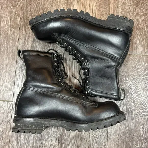 Black Leather Military Combat Boots Vibram Sole Lace Up Men’s US 8.5 D